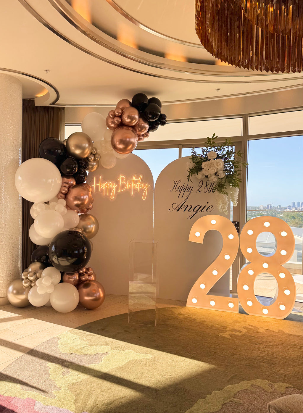 Show-stopping birthday celebration in Brisbane, Gold Coast & Sunshine Coast with neon signage, balloon arches, garlands, cake plinth, and florals.”

“Luxury milestone birthday package in Brisbane, Gold Coast & Sunshine Coast featuring light-up numbers, balloon arches, personalised décor, and florals.”

“Picture-perfect birthday setup across Brisbane, Gold Coast & Sunshine Coast with balloons, neon signage, arches, cake plinth, and floral styling.