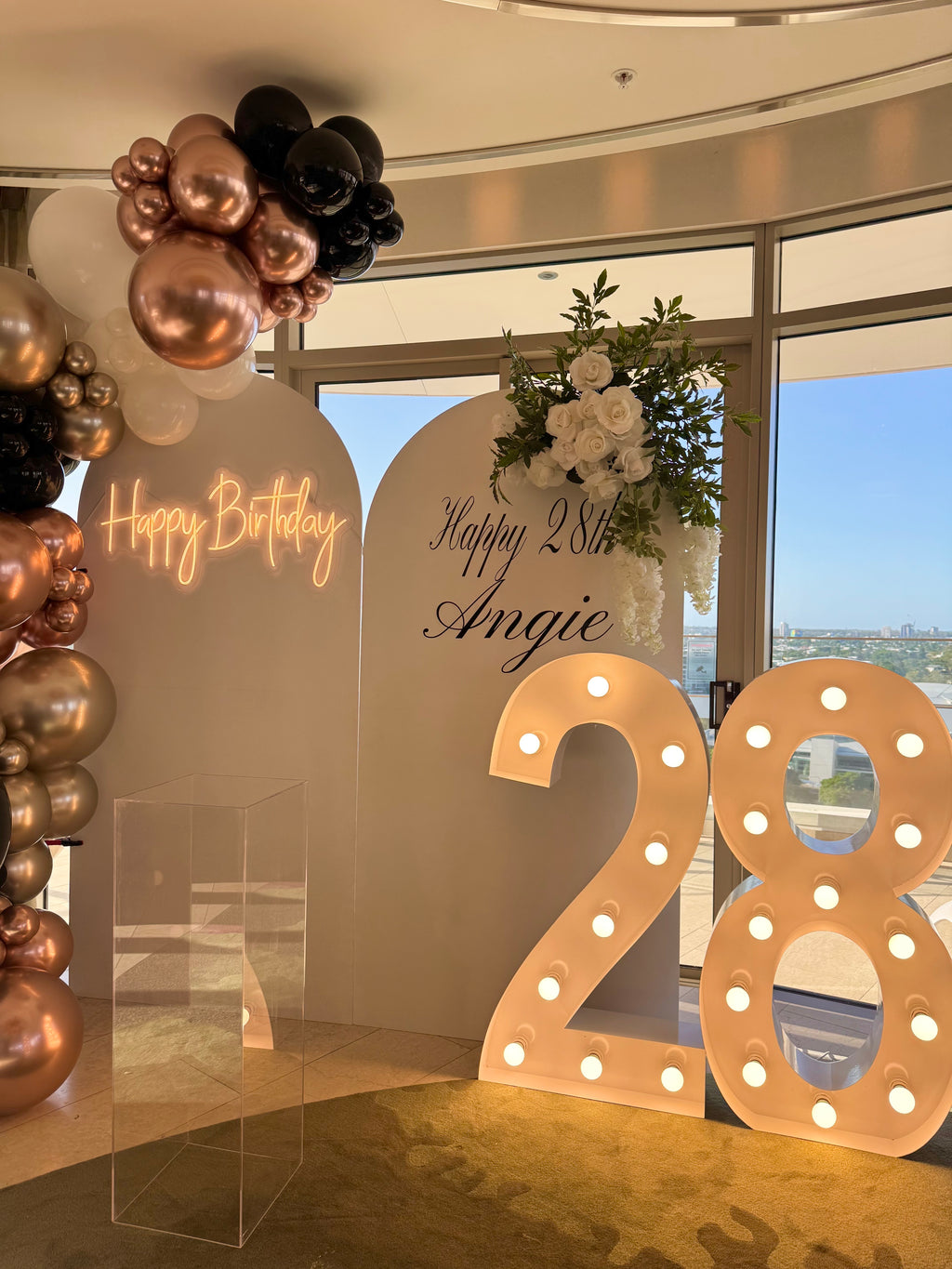 Show-stopping birthday celebration in Brisbane, Gold Coast & Sunshine Coast with neon signage, balloon arches, garlands, cake plinth, and florals.”

“Luxury milestone birthday package in Brisbane, Gold Coast & Sunshine Coast featuring light-up numbers, balloon arches, personalised décor, and florals.”

“Picture-perfect birthday setup across Brisbane, Gold Coast & Sunshine Coast with balloons, neon signage, arches, cake plinth, and floral styling.