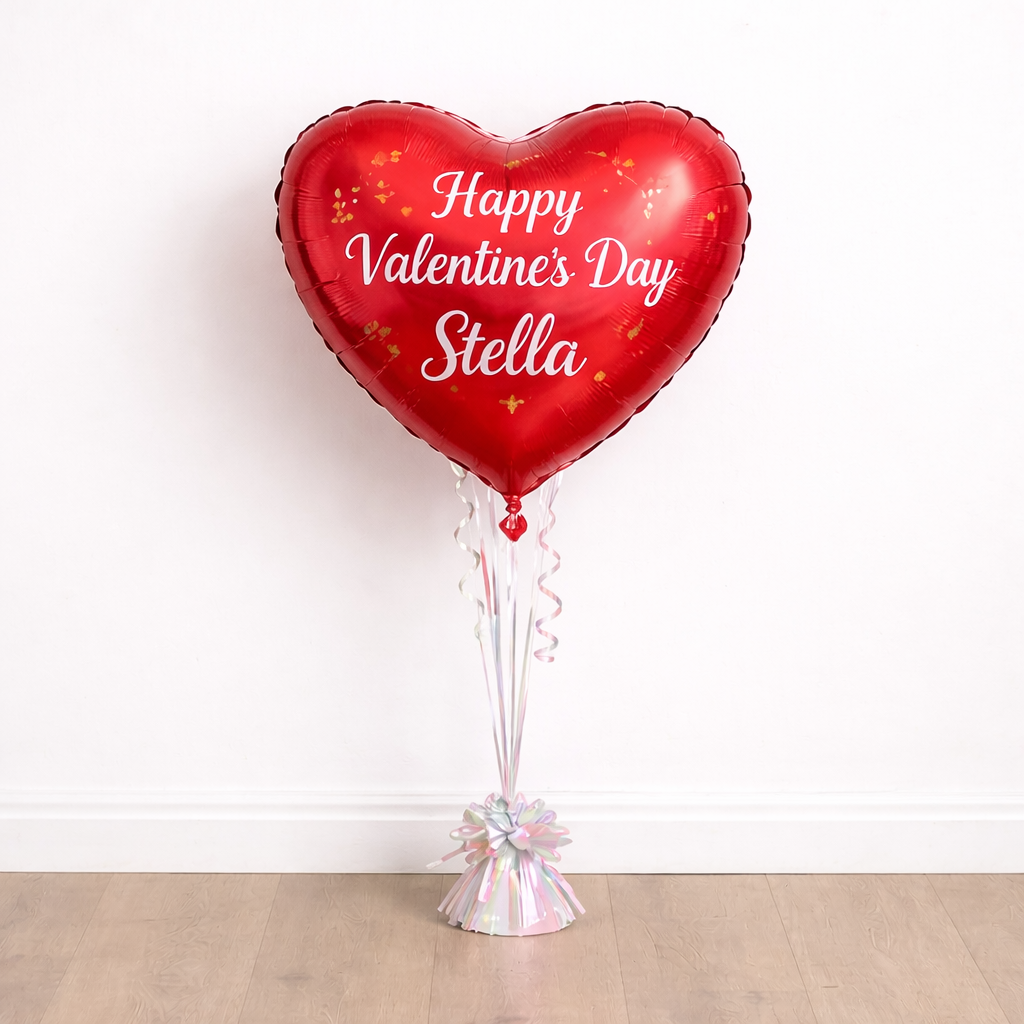 Single large red heart helium balloon with personalised message for Valentine’s Day surprises in Brisbane and Gold Coast